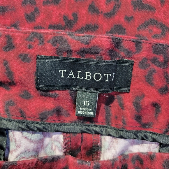 Talbots Dark Red Signature Cropped Side Zip Leopard Print Pants Size 16 - Picture 6 of 11